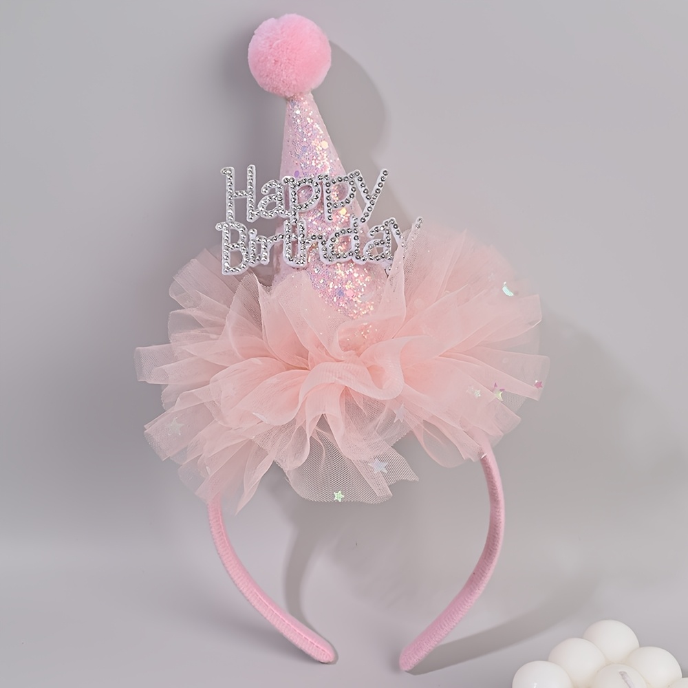 공주풍 생일 헤어 밴드, 반짝이는 글리터 장식과 폼폼, - Party Hat Cone 리뷰 및 가격